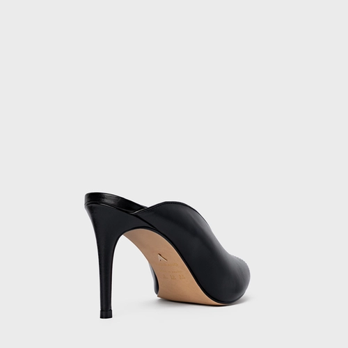 Open Mule Fancy Salto Fino Couro Preto