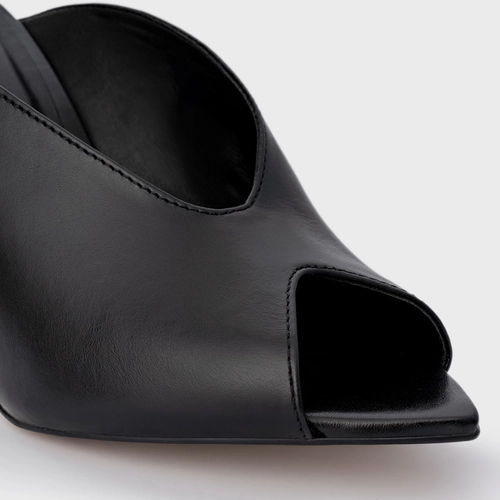 Open Mule Fancy Salto Fino Couro Preto