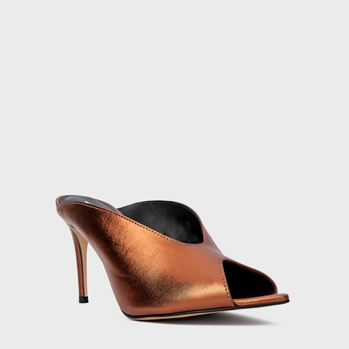 Open Mule Fancy Salto Fino Couro Metalizado Maroon