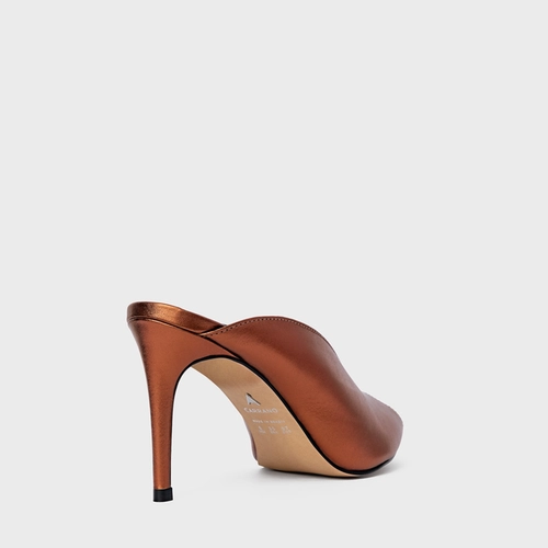 Open Mule Fancy Salto Fino Couro Metalizado Maroon