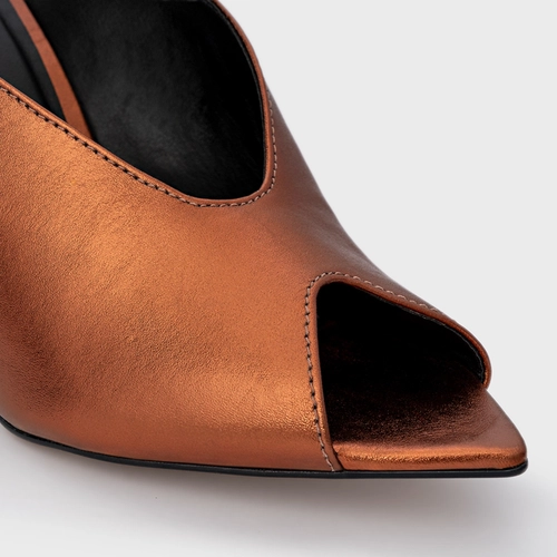 Open Mule Fancy Salto Fino Couro Metalizado Maroon