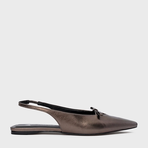 Sapatilha Slingback Fancy Couro Metalizado Prata Old
