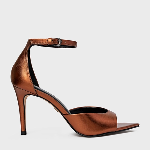 Sandália Fancy Salto Fino Couro Metalizado Maroon