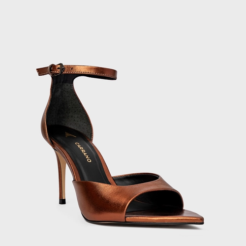 Sandália Fancy Salto Fino Couro Metalizado Maroon