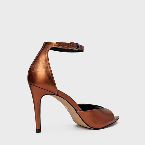 Sandália Fancy Salto Fino Couro Metalizado Maroon