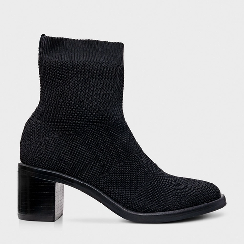 Bota Meia Basic Salto Bloco Knit Preto