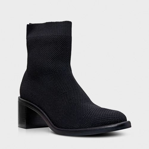 Bota Meia Basic Salto Bloco Knit Preto
