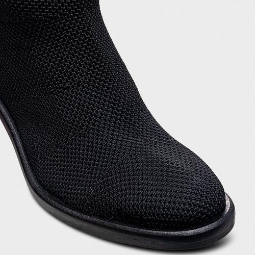 Bota Meia Basic Salto Bloco Knit Preto