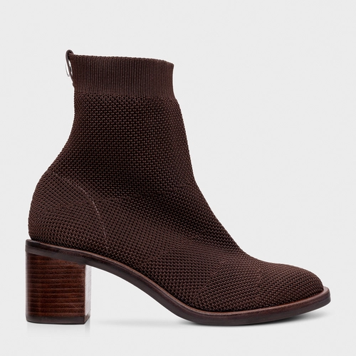 Bota Meia Basic Salto Bloco Knit Marrom Dark Brown