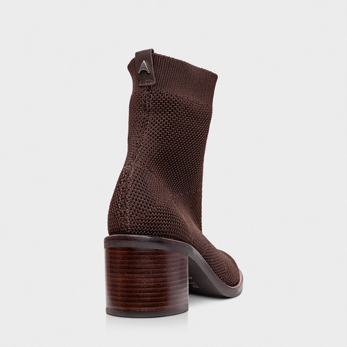 Bota Meia Basic Salto Bloco Knit Marrom Dark Brown