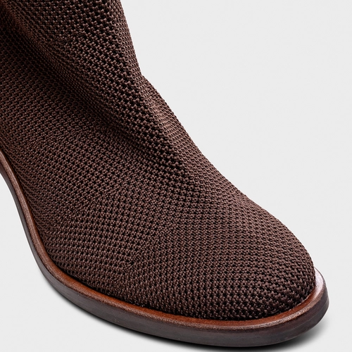 Bota Meia Basic Salto Bloco Knit Marrom Dark Brown