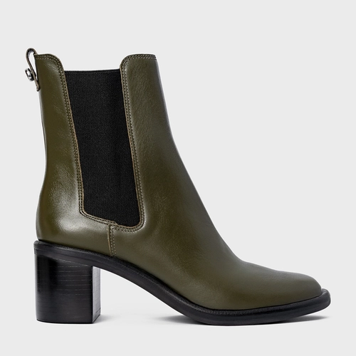 Bota Chelsea Basic Salto Bloco Couro Verde Herb