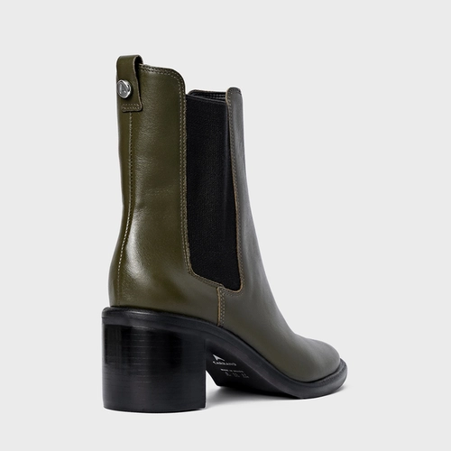 Bota Chelsea Basic Salto Bloco Couro Verde Herb