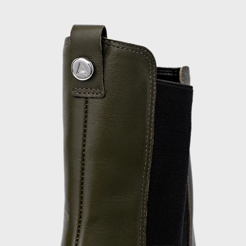 Bota Chelsea Basic Salto Bloco Couro Verde Herb