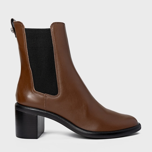 Bota Chelsea Basic Salto Bloco Couro Marrom Brownie