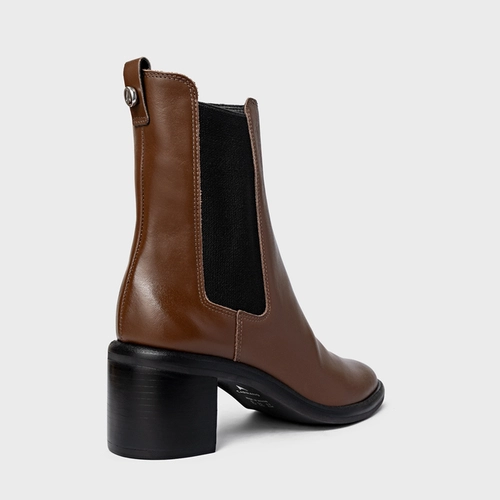 Bota Chelsea Basic Salto Bloco Couro Marrom Brownie