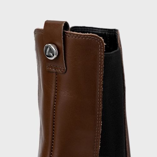 Bota Chelsea Basic Salto Bloco Couro Marrom Brownie