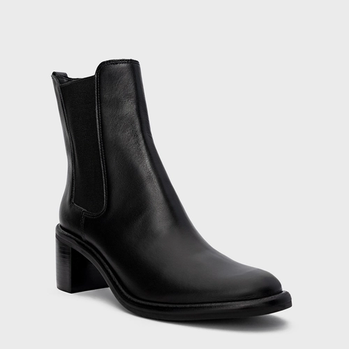 Bota Chelsea Basic Salto Bloco Couro Preto