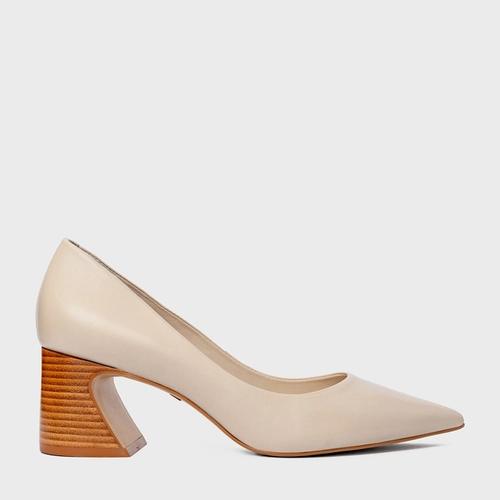 Scarpin Blanca Salto Wave Couro Off White Cotton