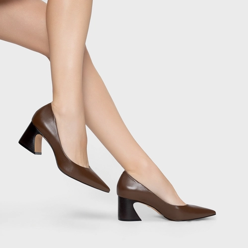 Scarpin Blanca Salto Wave Couro Marrom Brownie