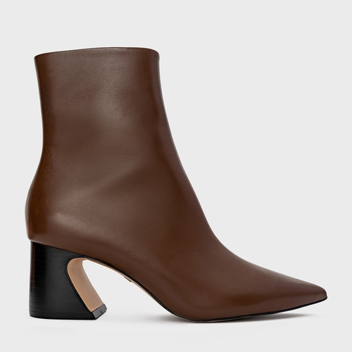 Bota Classic Salto Wave Couro Marrom Brownie