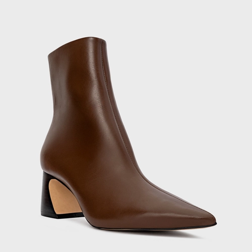 Bota Classic Salto Wave Couro Marrom Brownie