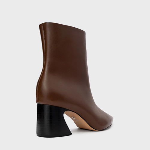 Bota Classic Salto Wave Couro Marrom Brownie