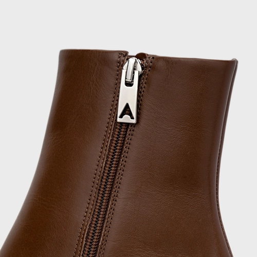 Bota Classic Salto Wave Couro Marrom Brownie