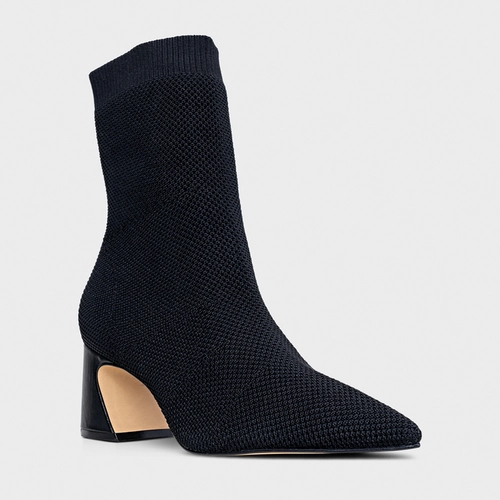 Bota Meia Salto Wave Knit Preto