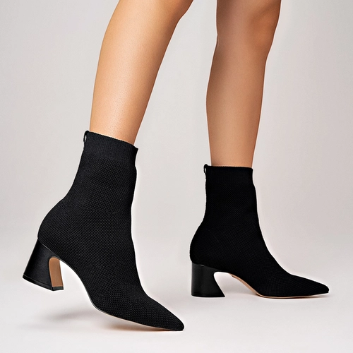 Bota Meia Salto Wave Knit Preto
