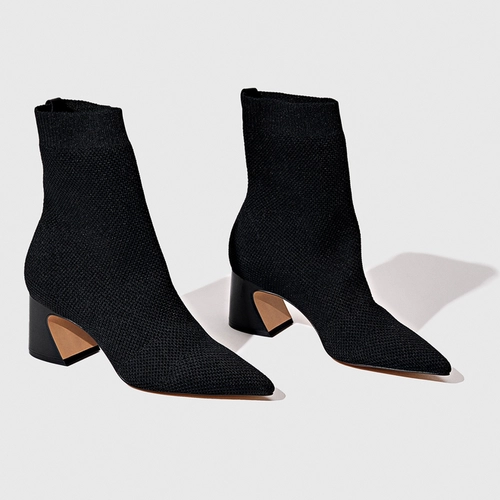 Bota Meia Salto Wave Knit Preto