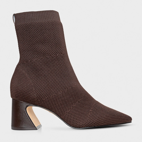 Bota Meia Salto Wave Knit Marrom Dark Brown
