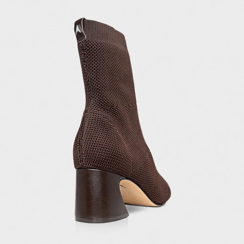 Bota Meia Salto Wave Knit Marrom Dark Brown