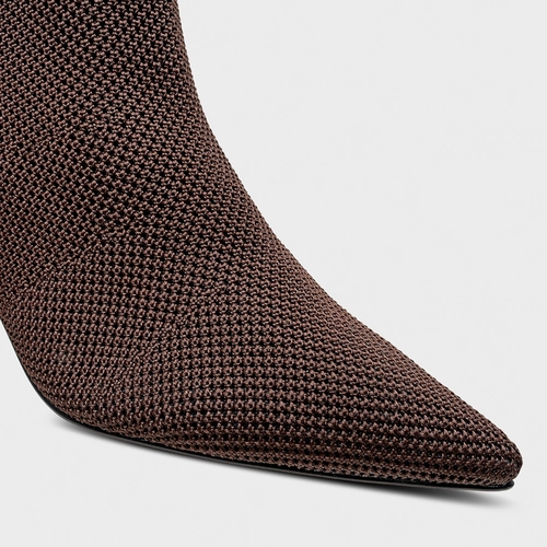 Bota Meia Salto Wave Knit Marrom Dark Brown