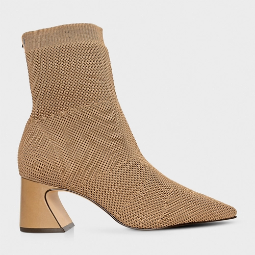 Bota Meia Salto Wave Knit Bege Almond