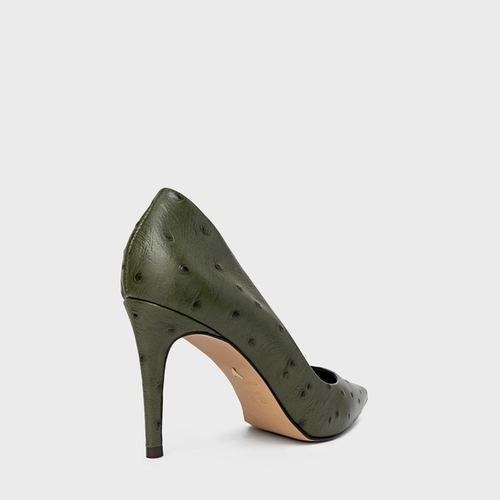 Scarpin Beatriz Salto Fino Couro Verde Army Green