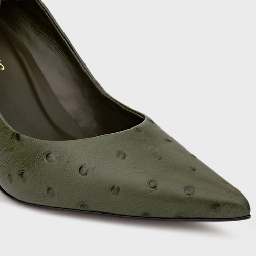 Scarpin Beatriz Salto Fino Couro Verde Army Green