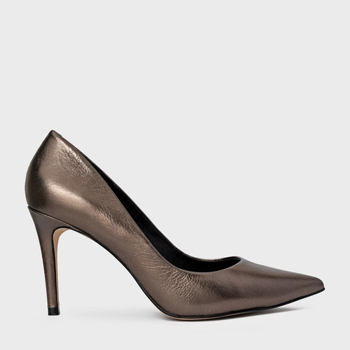 Scarpin Beatriz Salto Fino Couro Metalizado Prata Old