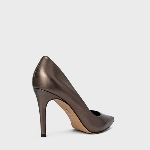 Scarpin Beatriz Salto Fino Couro Metalizado Prata Old