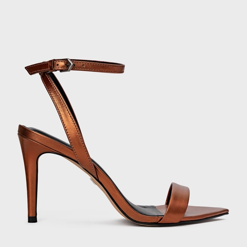 Sandália Fancy Tira Fina Salto Fino Couro Metalizado Maroon