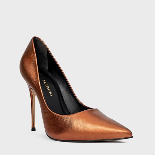 Scarpin Loretta Salto Fino Couro Metalizado Maroon