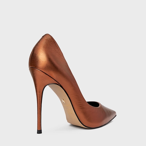 Scarpin Loretta Salto Fino Couro Metalizado Maroon