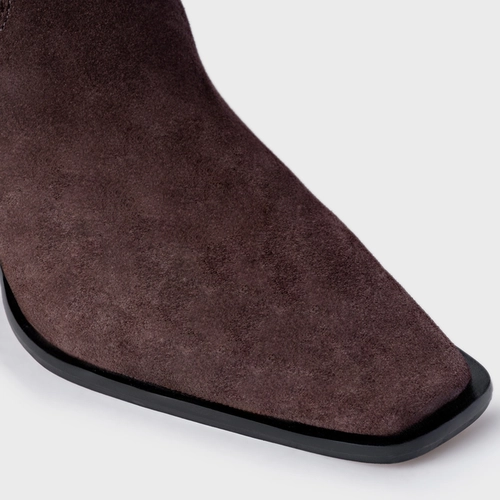 Bota Western Over The Knee Salto Bloco Couro Suede Marrom Ganache