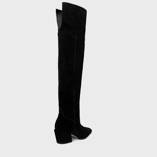 Bota Western Over The Knee Salto Bloco Couro Suede Preto