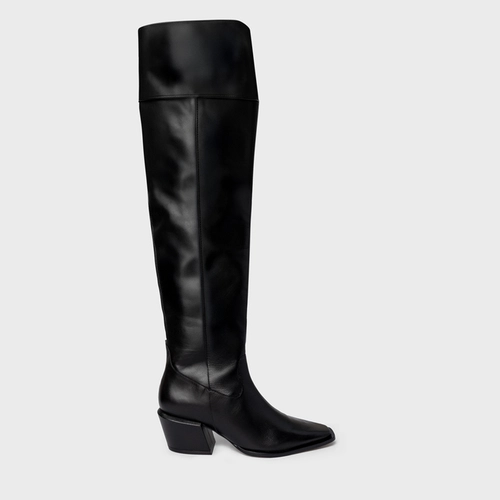 Bota Western Over The Knee Salto Bloco Couro Preto
