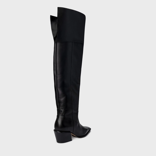 Bota Western Over The Knee Salto Bloco Couro Preto