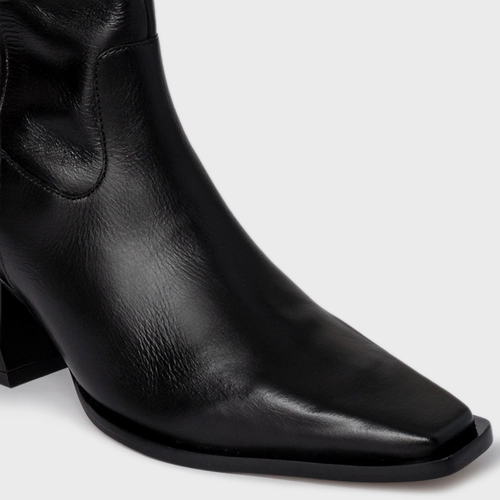 Bota Western Over The Knee Salto Bloco Couro Preto