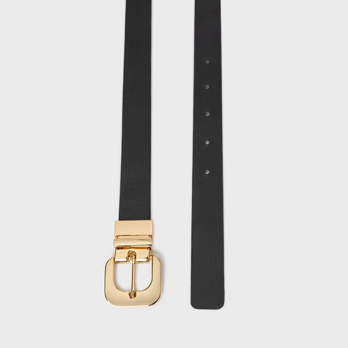 Cinto Fancy Médio Couro Duplo Preto e Saddle