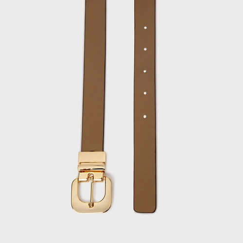 Cinto Fancy Médio Couro Duplo Bege Almond e Brownie