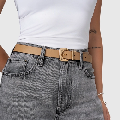 Cinto Fancy Médio Couro Duplo Bege Almond e Brownie